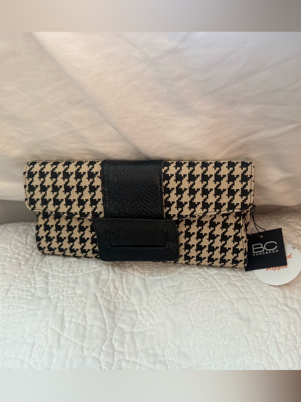 Black and White Houndstooth Clutch
